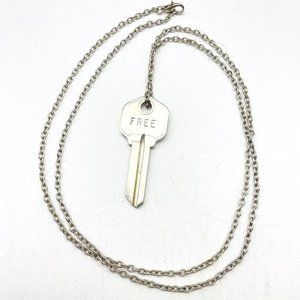 Free Engraved Key Charm Necklace Silver Tone Classic Career Cosplay LARP